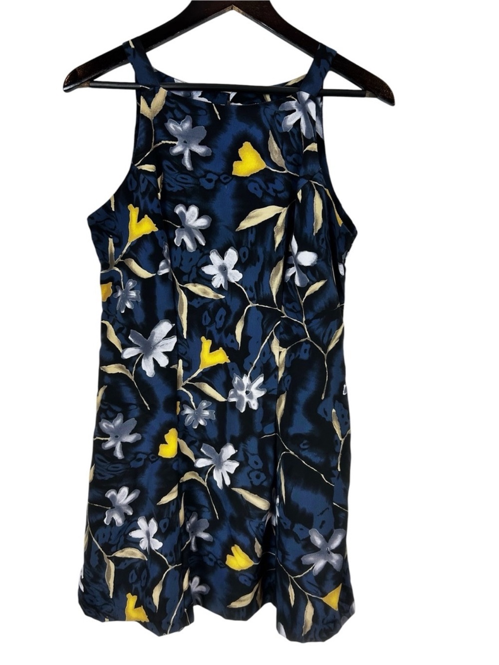 DBY Vintage Blue Floral High Neck A-Line Dress Size Small